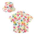 thumbnail image 3 of TZEWGL Short Sleeve Summer Cartoon Prints Beach Holiday Floral Print Shirt With Hat 2Pcs Set Clothes For Infnants size 6-12M, 3 of 5