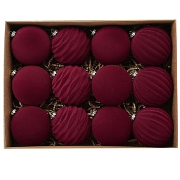 Staron 12 Pcs Ornements de Sapin de Noël en Velours, 2,36 Pouces Ornements de Noël Rouges pour Sapin, Décorations de Sapin de Noël Floquées Ornements en Velours pour Sapin de Noël Fête des Fêtes Mariage