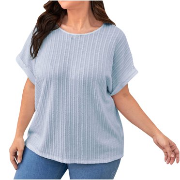 Plus Size Work Blouses for Women Solid Short Sleeve Crew Neck Casual Basic T shirts Loose Comfy Summer Tunic Tops