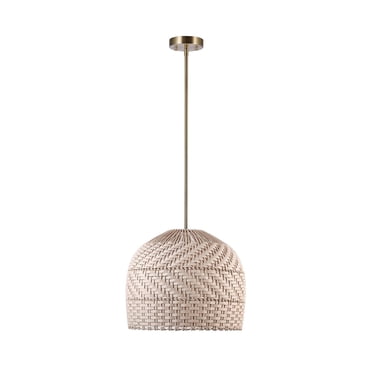 Novogratz x Globe Electric 2-Light Matte Brass Chandelier with Cream Rattan and Bamboo Shade, Retro Style