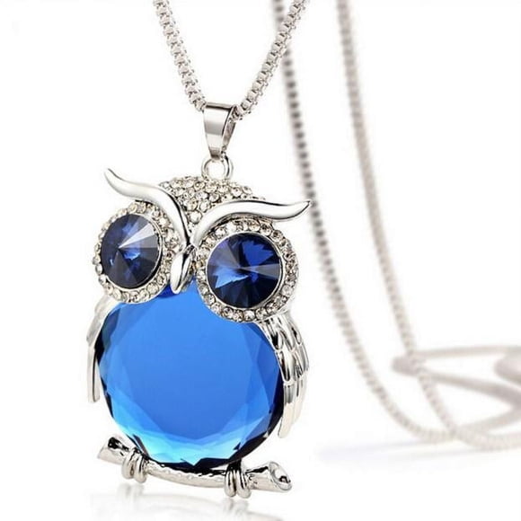 Riforla Women Owl Pendant Diamond Sweater Chain Long Necklace Jewelry Womens Jewelry Blue