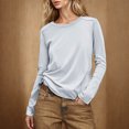 thumbnail image 2 of Yanlir Haut à Manches Longues Col Rond Décontracté Couleur Unie Confortable Extensible pour Femmes (Blanc, G), 2 of 8
