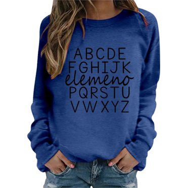 Huaizzzy Chandail Elemeno pour Femmes, Chandails Alphabet de Maternelle, Enseignant, Manches Longues, Éducation Précoce, Chandail à Enfiler, Hauts, Vêtements, T-Shirt, Chandails Courts, Femmes, Dames, Petite Veste à Fermeture Éclair, Actif, Aînés