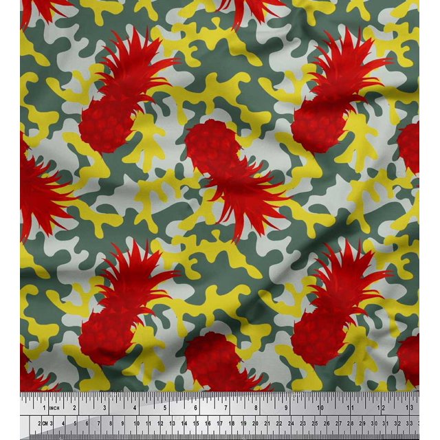 Soimoi Viscose Chiffon Fabric Camouflage Texture & Pine Fruits Decor Fabric Printed Yard 42 Inch Wide