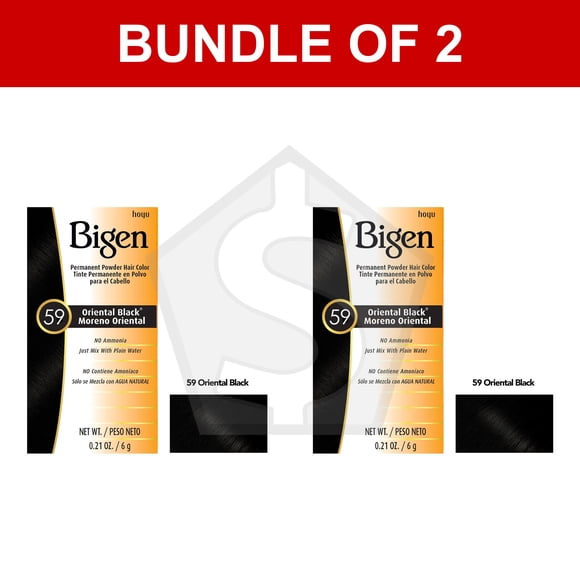 Bundle of 2 - BIGEN Permanent Powder Hair Color (0.21oz) - 59 Oriental Black