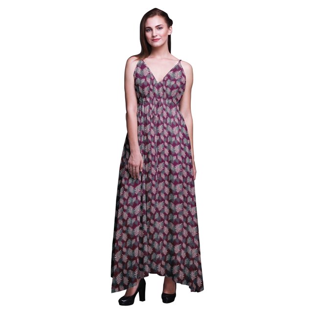 Bimba Robe Longue à Imprimé Floral pour Femmes, Bretelles Spaghetti, Col en V, Maxi, Tenue de Plage - XX-Grand
