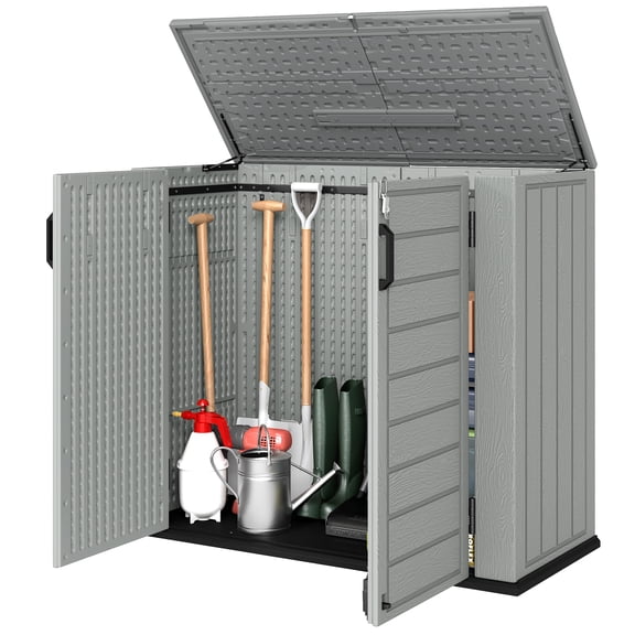CoSoTower Remise de Rangement Extérieure en Plastique de 33 Pi3, Armoire de Rangement Boîte à Outils avec Portes Doubles Verrouillables et Couvercle à Rabat Gris Pâle
