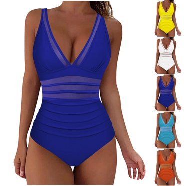 yoeyez Tankini Swimsuits for Women One Piece Tummy Control Swim Suits Deep V Neck Mesh Bathing Suit Slimming High Waistd Push Up Swimwear,Orange,L