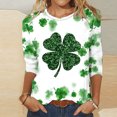 thumbnail image 2 of Besolor Hauts pour Femmes de la Saint-Patrick Tendance Manches 3/4 T-Shirts Imprimés Shamrock Col Rond Mignon Tunique de la Saint-Patrick T-Shirt Hauts, 2 of 3
