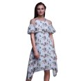 thumbnail image 1 of Bimba Blue Bird Print Cold Shoulder Women Swing Tunic Flutter Sleeve Midi Dress - XXX-Large, 1 of 6