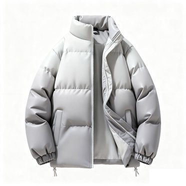 Lovzfmll Gradient Puffer Jacket for Men, Thickened Winter Coat, Stand Collar Zip Front, Quilted, Winter Jackets, Men's Color Block Outerwear