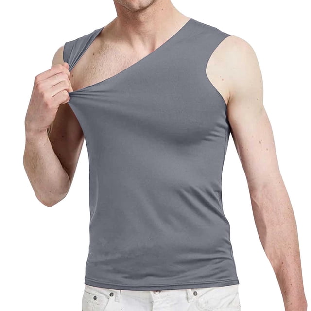 LOVZFMLL Camisoles pour Hommes Chandail à Enfiler T-shirt Uni Extérieur Élastique Ajusté Sans Marquesr Débardeur Uni à Col en V