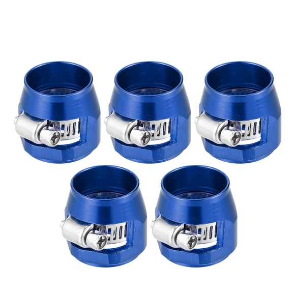 Unique Bargains 5 Pcs AN10 Hex Car Hose Finisher Flexible Rubber Pipe Clamp with Screw Band Adapter Fitting Blue