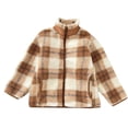 thumbnail image 1 of ShomPort Fleece Coat for Girls Stand Collared Plaid Pattern Zipper Long Sleeve Jackets Fall Winter Thickened Outwear with Pockets, 1 of 8