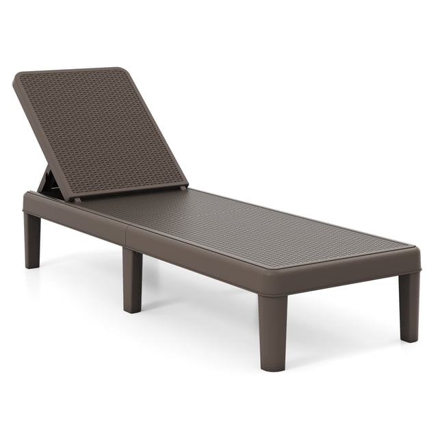 Costway 1 PCS Outdoor Chaise Lounger Chair 4-Position Reclining Chair with Waterproof Rattan Brown