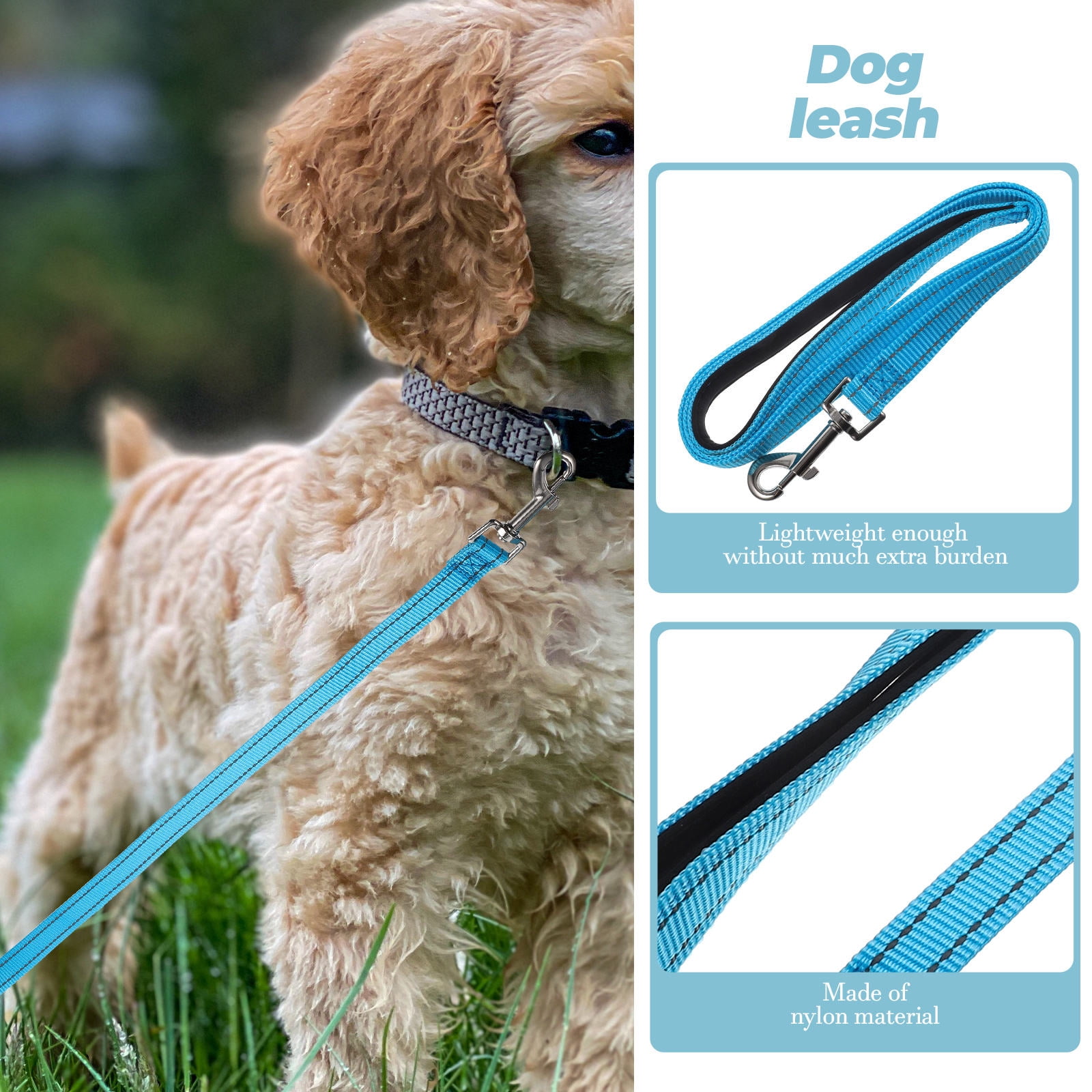 Raindrops Sky-Blue Round Ergonomic Grip Lightweight Dog Leash for Pet Walking Training 1Set 120in
