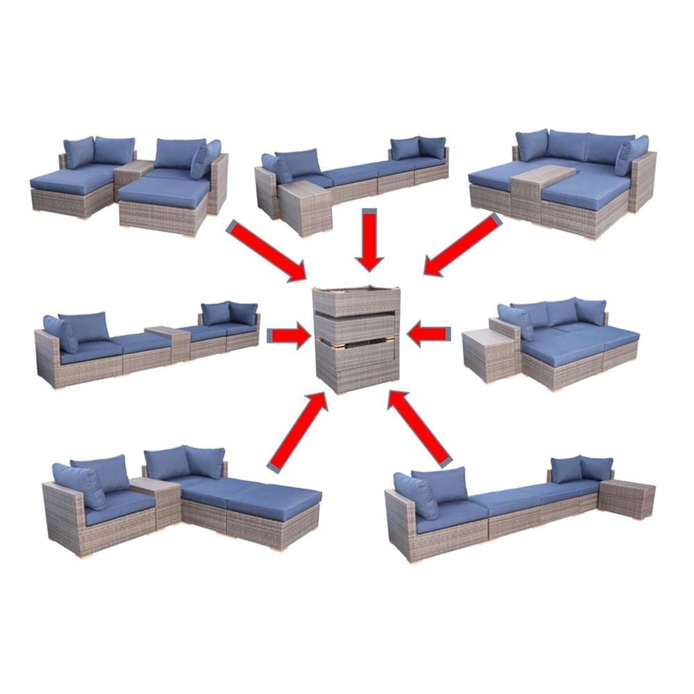 Ensemble de patio en osier métallique All-Space 5 pièces - Bleu