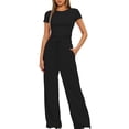 thumbnail image 2 of Birdeem Ensemble 2 Pcs Femme Mode Col Rond Uni Blouse à Manches Courtes + Pantalon Long Taille Élastique, 2 of 12