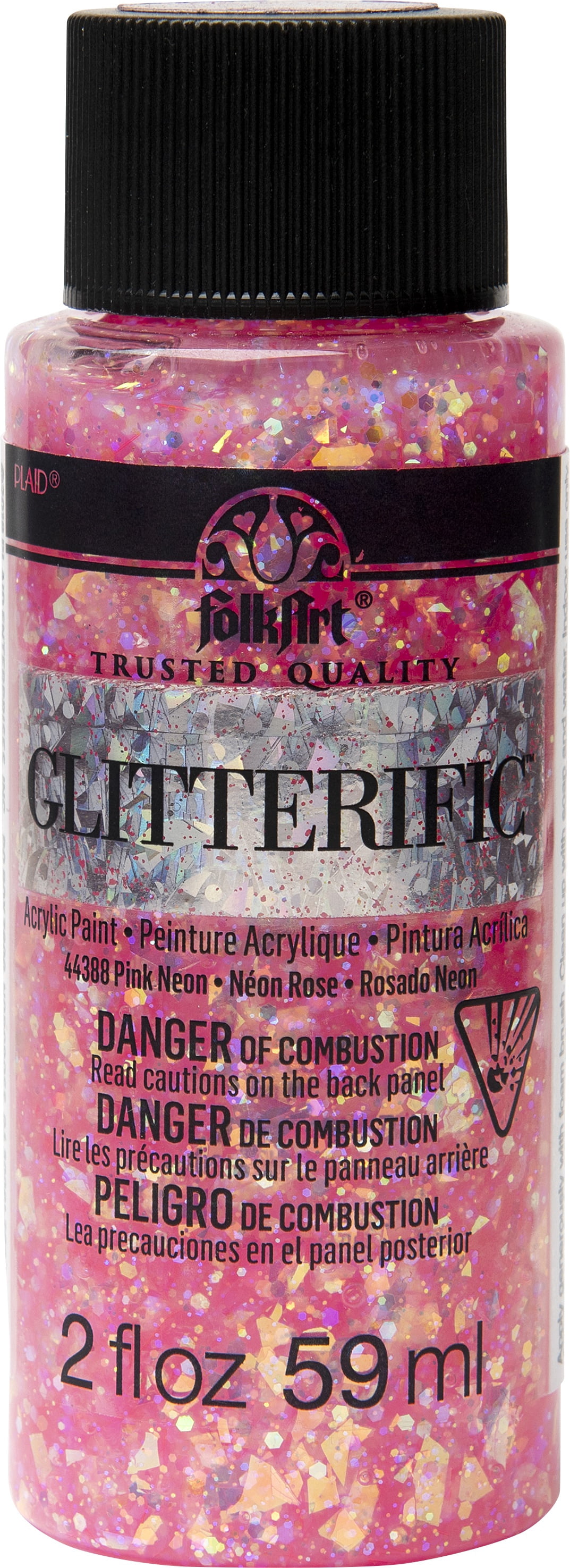Folkart Glitterific Acrylic Paint, Pink Neon, 2 fl oz