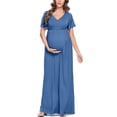 thumbnail image 2 of QJUHUNG Robe Maxi de Maternité Élégante - Robes d'Été Fluides pour Femmes Enceintes avec Bouton Décoratif et Courte Manche Volantée - Parfaites pour Séance Photo de Shower de Bébé (P-3TG), 2 of 6