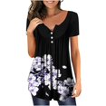 thumbnail image 1 of CEHVOM Women's Summer Printed Round Neck Button Pleated Short Sleeve Top, 1 of 5
