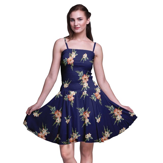 Bimba Robe Soleil Mini à Taille Smockée pour Femmes à Imprimé Floral, Tenue de Fête d'Été pour les Vacances - Grand