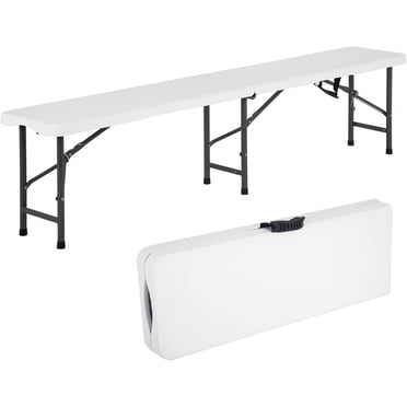 FDW Folding Plastic Bench, 6-Foot Portable Outdoor Bench with Carry Handle for Picnic, Camping, Dining & Party Use, White