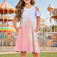 thumbnail image 2 of Économies de Printemps/été! HVOBTTY Robe Confortable à Manches Courtes pour Fille, Robe Quotidienne Sans Manches Extensible, Robe Trapèze Tournoyante, Patineuse, Récital d'École, Robe à Manches Courtes à Col Rond, Rose, 5 Ans, 2 of 5