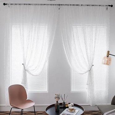 Namzi Elegant Rose Lace Curtains Rod Pocket Light Filtering Floral Window Curtain Panels for Bedroom Kitchen Short Curtains, 2 Pieces (White,59"x39")
