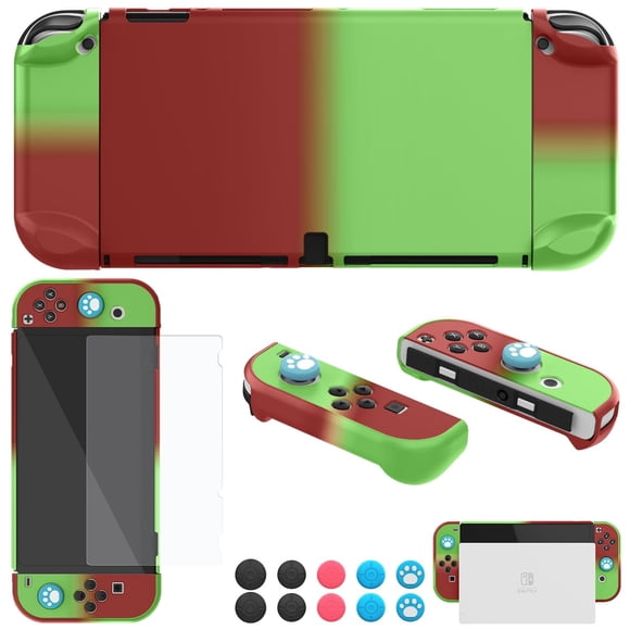 COMCOOL Dockable Case for Nintendo Switch Oled - [9 FT Military Grade Drop Protection] [with Tempered Glass Screen Protector and Thumb Grips] Protective Cover for Nintendo Switch Oled - Cyan Blue