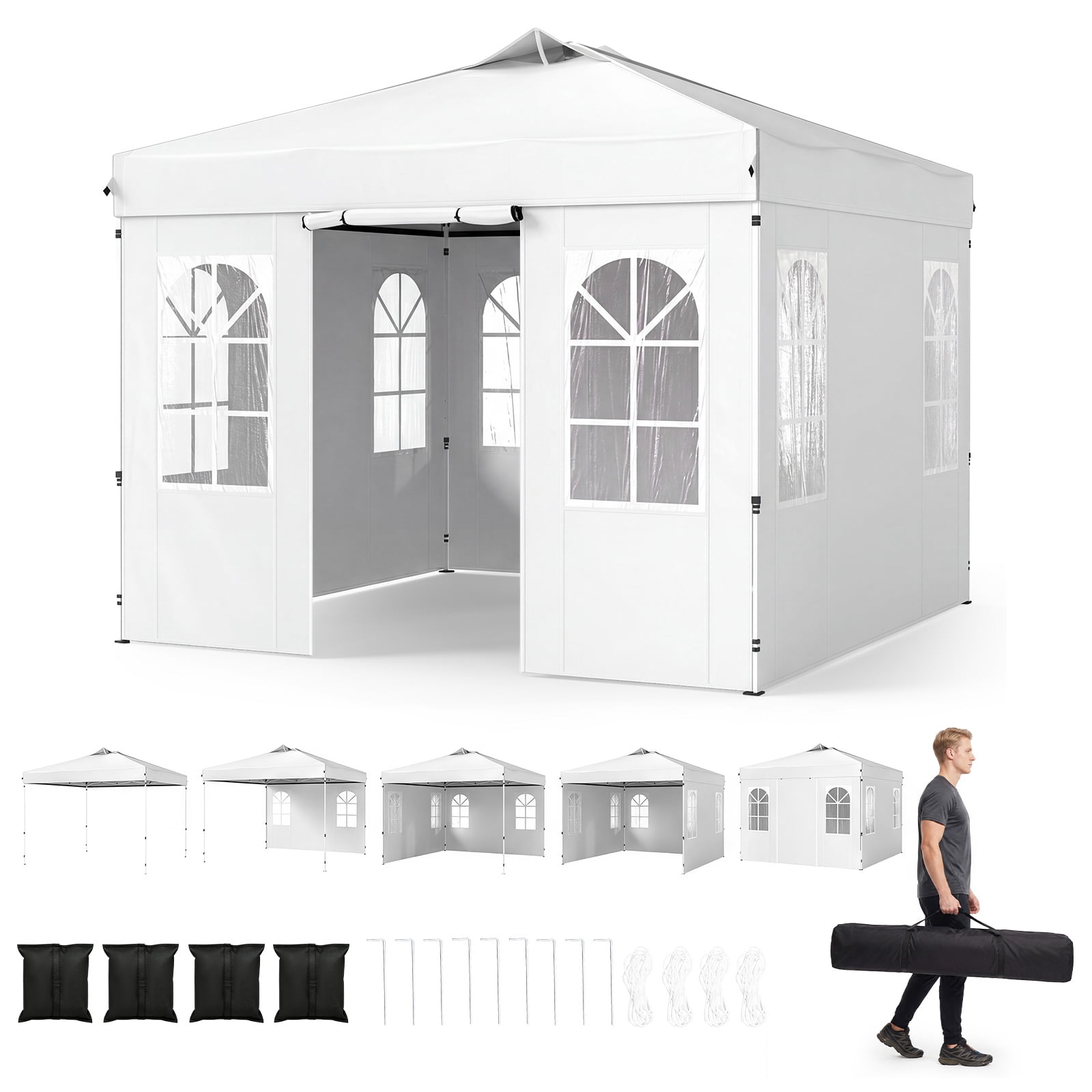 Costway 10x10 FT Pop Up Canopy Tent with 4 Sidewalls, Adjustable Height ...