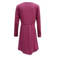 thumbnail image 4 of Pompotops Femmes Casual Couleur Unie V-Cou de la Mode à Manches Longues Bouton Robe Ceinture, 4 of 4