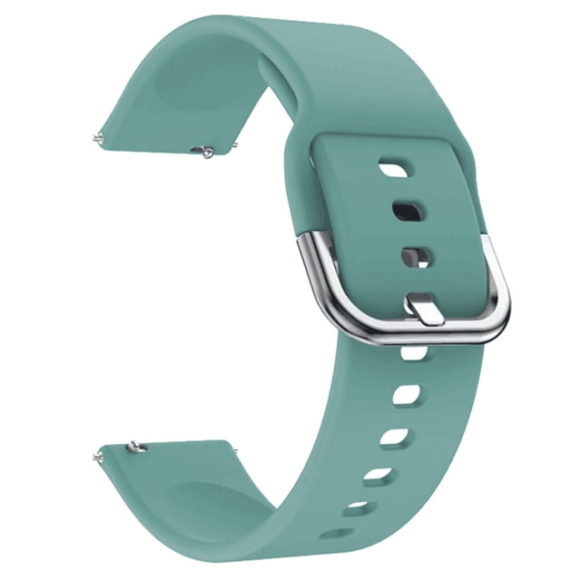 TIMIFIS Watch Bands Fashion Silicone Replacement Watch Band Wrist Strap for Realme-Watch 20mm Band. This soft and durable silica gel strap features a stylish and elegant design in a muted teal color. It includes a sturdy metal buckle and multiple adjustment holes for a comfortable fit. Ideal for indoor, outdoor, fitness, camping, office, or car use.