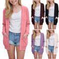 thumbnail image 1 of Girls Loose Pocket Knitted Cardigan Sweater Solid Color Casual Jacket, 1 of 8