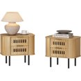 thumbnail image 1 of WAMPAT Fluted End Tables Set of 2 - Modern Curved Sofa Side Tables with 4 Slatted Drawers, Farmhouse Wooden Nightstands for Living Room & Bedroom, Natural Oak, 22.5" Wide, 1 of 6