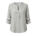 thumbnail image 4 of FAVIPT Womens V Neck Cotton Linen Blouses Long Sleeve Button Front Shirts Loose Fit Spring Casual Tops White,L, 4 of 4