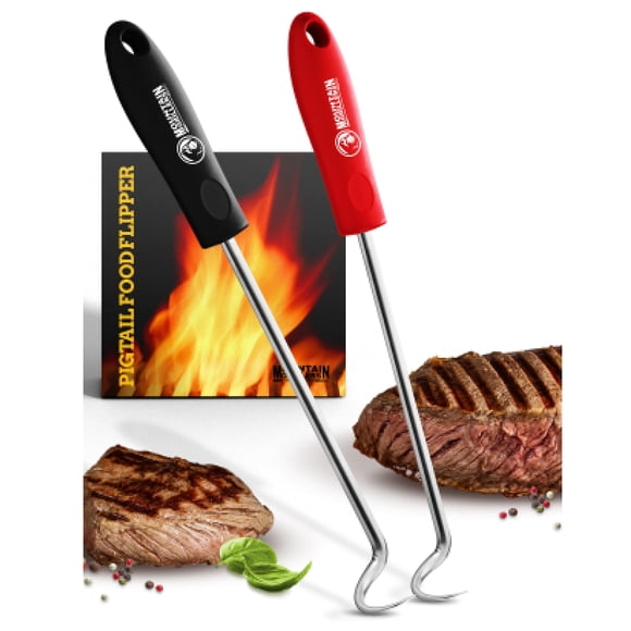 MOUNTAIN GRILLERS Pigtail Food Flipper Set - BBQ Ribs, Steak, Chicken & More