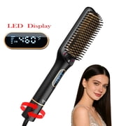 NICEBAY Hair Straightening Brush, Gold Ionic Hair Straightener Comb, Ceramic Coating