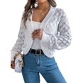 thumbnail image 3 of Cardigan Sweaters for Women Crochet Open Front Short Jacket Fall Winter Lantern Sleeve Cover Up White XL, 3 of 10