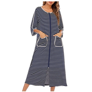 Chemise de Nuit Chaude d'Hiver pour Femmes, Robe de Nuit d'Automne et d'Hiver à Fermeture Éclair avec Poches, Pyjama Ample