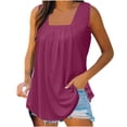 thumbnail image 1 of Timegard Womens Tank Tops Solid Color Square Neck Pleated Sleeveless Dressy Casual Tunic Top Basic Tee, 1 of 5