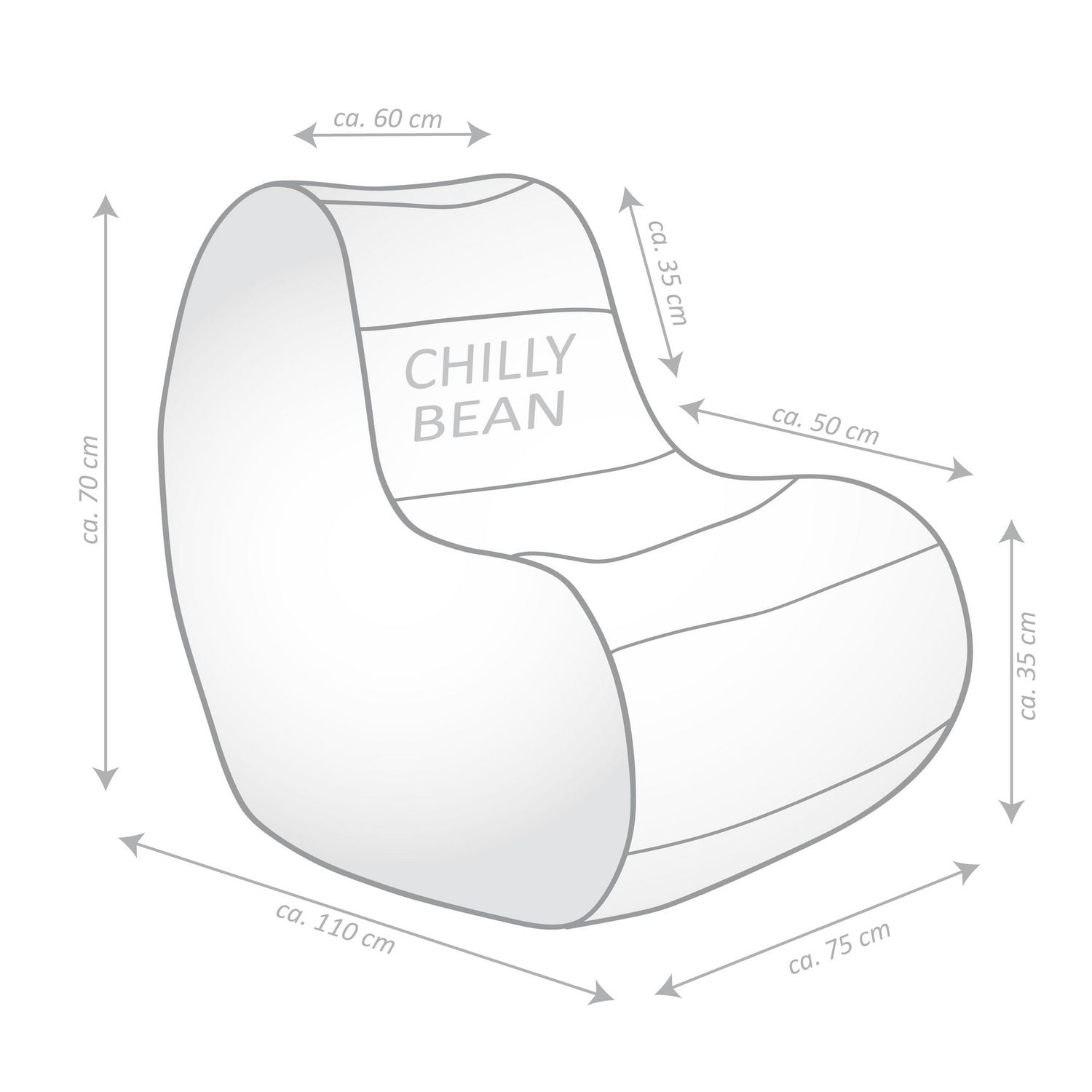 Fauteuil poire imperméable ChillyBean gris de Gouchee Home – Tissu polyester Oxford durable avec doublure en PVC, rembourrage en billes de polystyrène, convient aux adultes et aux adolescents