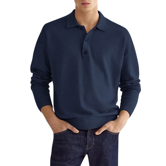 Ketyyh-chn99 Knitted Polo Shirts For Men Big and Tall Shirts Men's Long Sleeve Cotton Polo Collar Polo Shirt Regular Fit Navy,S