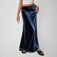 thumbnail image 2 of Kvture Ladies Fashion Women Solid Color Elastic Waist Drawstring Long Skirt Navy S, 2 of 6