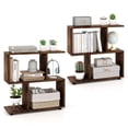 thumbnail image 1 of Costway 2 PCS 2-Tier Bookshelf Free Standing Wooden Display S-Shaped Shelf Storage Rack Brown, 1 of 10