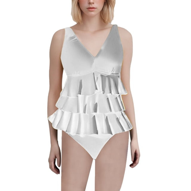 Duoif Maillot de Bain une Pièce pour Femme, Maillot de Bain pour Femme à Volants, Maillot Gainant Couvrant, Robe de Bain Rétro, Tenue de Bain, Maillots de Bain pour Femme, Contrôle du Ventre, Maillots de Bain pour Femme Blanc P