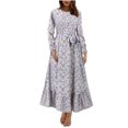 thumbnail image 2 of Ovzne Robes Grande Taille pour Femmes aux Formes Robe Mode Femmes Imprimé Floral Col Rond à Lacets Boutonnage Manches Longues Fermeture à Glissière à Lacets Robe à Taille Rétractable Robe de Printemps à Manches Longues Imprimée, 2 of 6