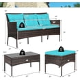 thumbnail image 3 of Gymax Ensemble de Conversation Sectionnel en Rotin pour Patio 3 Pcs avec Coussins Turquoise, 3 of 7