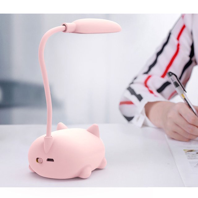 maskred Lampe de Bureau LED avec Port USB et Luminosité Réglable Petite Lampe de Bureau Lampe de Bureau pour Enfants Lampe de Bureau Mignonne Lampe de Bureau LED Lampe de Table Chat Blanc
