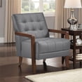 thumbnail image 3 of Pemberly Row Button Tufted Accent Armchair in Dark Gray Leather Brown Wood, 3 of 11